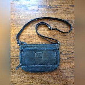 Fossil Black Pebbled Leather Purse - SIX pockets! 10"x7"x2 - Cross-body